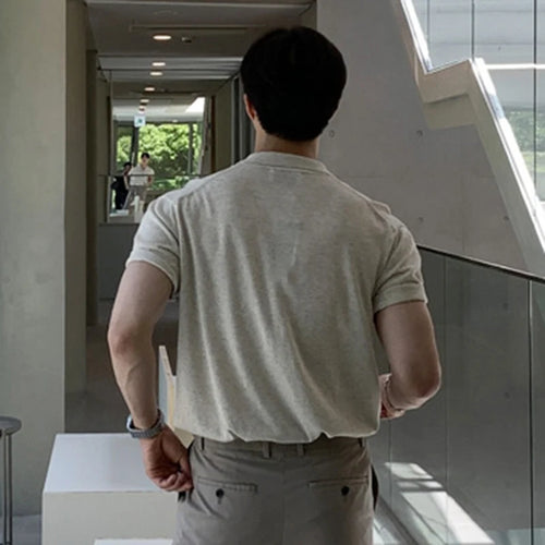 Load image into Gallery viewer, Men's Knitted Short Sleeve T-shirt Youth Handsome Turn-down Neck T-shirts New Korean Summer Loose Top Trendy 2025 9W1359
