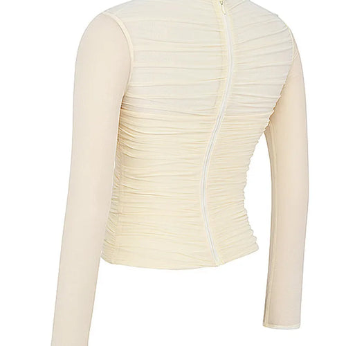 Load image into Gallery viewer, Sheer Mesh Long Sleeve Sexy T-shirt Women 2023 Autumn New V Neck Zipper Layered Skinny Club Party Sexy Tops
