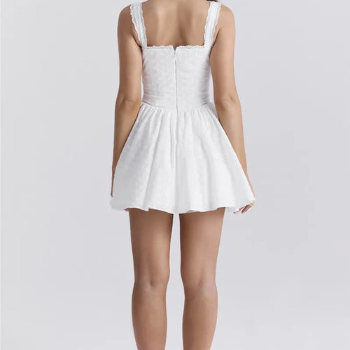 Load image into Gallery viewer, White English Embroidered Belted Mini Dress For Women Fashion V Neck Sleeveless Backless A-line Club Party Sexy Dress
