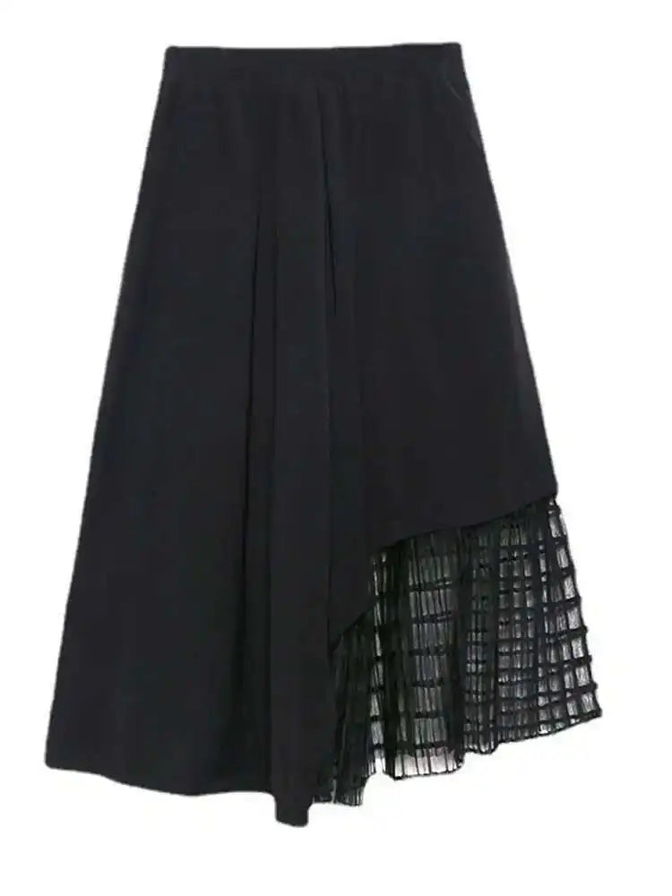 High Elastic Waist Black Irregular Mesh Casual Midi Half-body Skirt Women Fashion Tide New Spring Autumn 2025 1DH4596