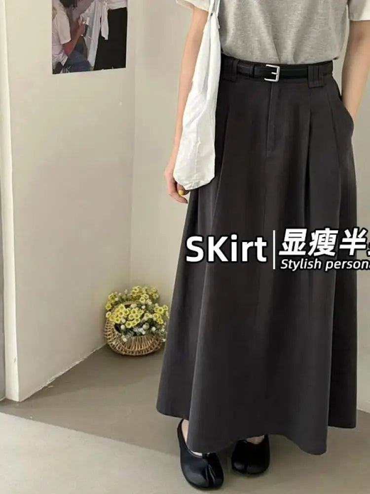 Spring Summer Korean Fashion Solid Elegant Sexy Pleated Long Skirt Women High Waist Festival Versatile Slim Skirts 2025 Casual