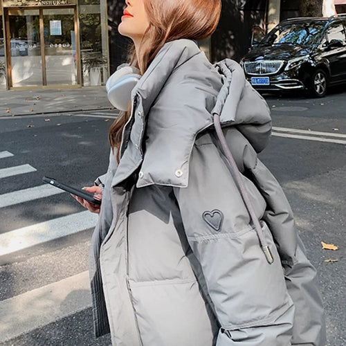 Load image into Gallery viewer, Winter Puffer Jackets Women Thick Warm Down Cotton Padded Coat Female Fashion Oversize Hooded Grey Loose Short Parkas Mujer 2023
