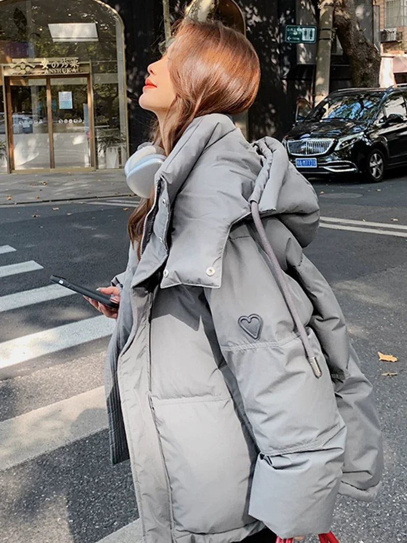 Winter Puffer Jackets Women Thick Warm Down Cotton Padded Coat Female Fashion Oversize Hooded Grey Loose Short Parkas Mujer 2023