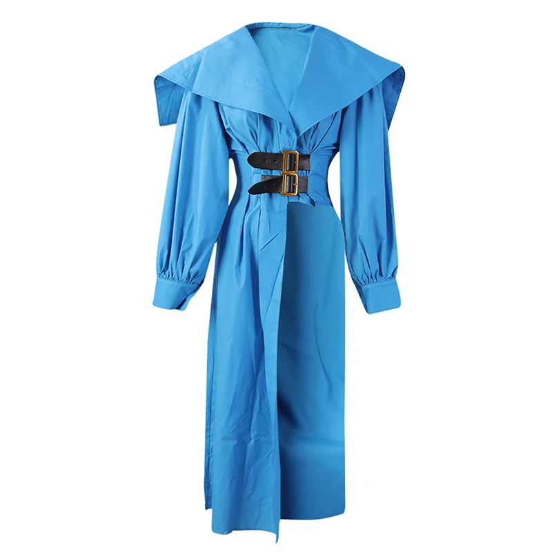 Women Black Irregular Shirt Dress New Lapel Lartern Long Sleeve Belt Waist Loose Fashion Tide Spring Autumn 2025 1DH2257