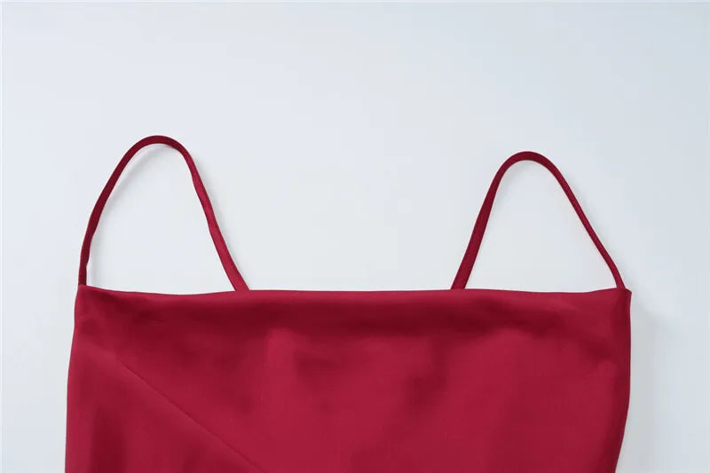 Spaghetti Strap Thigh High Split Sexy Maxi Dress Women Elegant Satin High Elastic Sleeveless Backless Club Party Dress