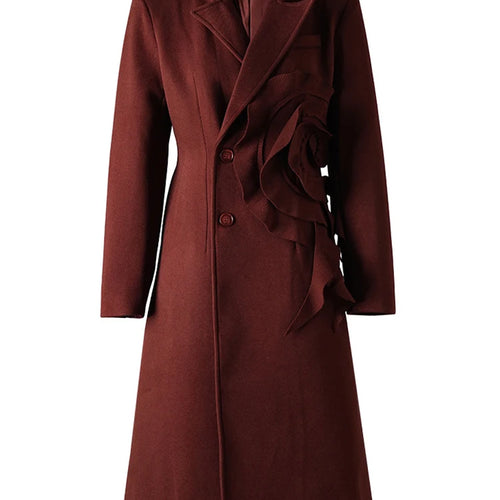 Load image into Gallery viewer, Beige Flower Elegant Long Warm Woolen Coat New Lapel Long Sleeve Women Jacket Fashion Tide Autumn Winter 2025 3WM2155
