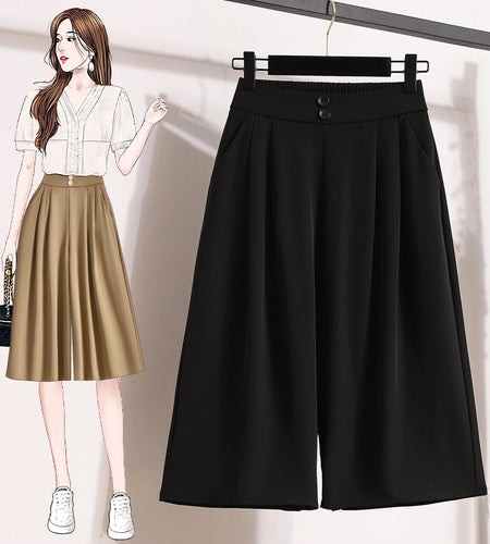 Spring Summer 2025 Black Office Wide Leg Seven Point Pants Women Khaki High Waist Baggy Fashion Festival Pleated Trousers Simple