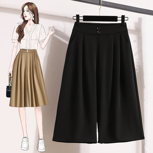 Load image into Gallery viewer, Spring Summer 2025 Black Office Wide Leg Seven Point Pants Women Khaki High Waist Baggy Fashion Festival Pleated Trousers Simple
