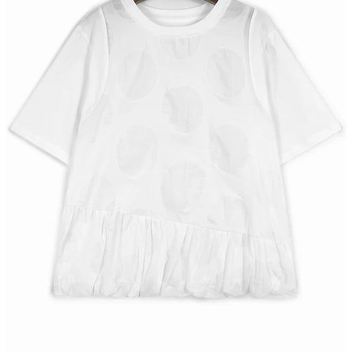 Load image into Gallery viewer, Women Black Dot Ruffles Big Size Casual T-shirt New Round Neck Short Sleeve Fashion Tide Spring Summer 2025 1DJ0188
