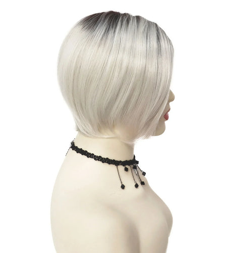 Synthetic Fiber Silver Gray Wigs for Women Short Haircuts Bob Wig with Side Bangs Natural Hairstyles Ombre Wig Mother