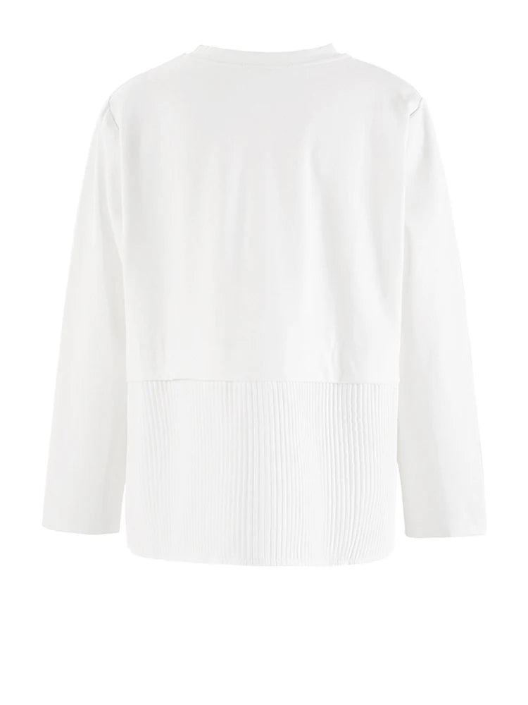 Women White Irregular Hem Big Size Casual T-shirt New Round Neck Long Sleeve Fashion Tide Spring Autumn 2025 CPG1909