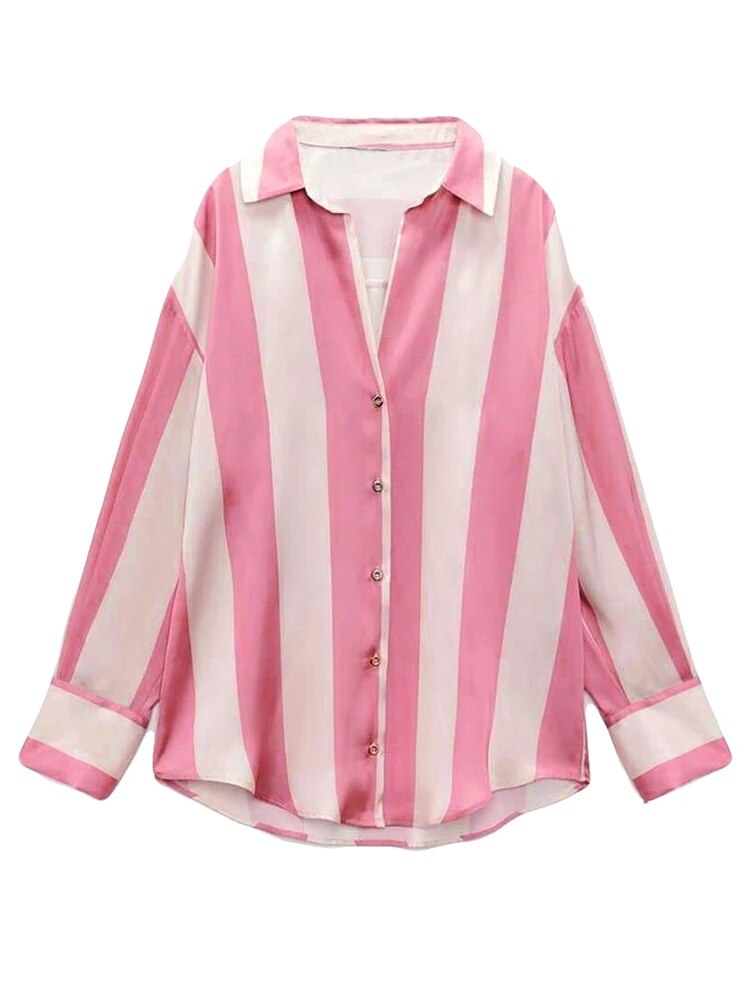 Hit Color Striped Shirts For Women Lapel Long Sleeve Patchwork Single Breasted Summer Blouse Female Fashion