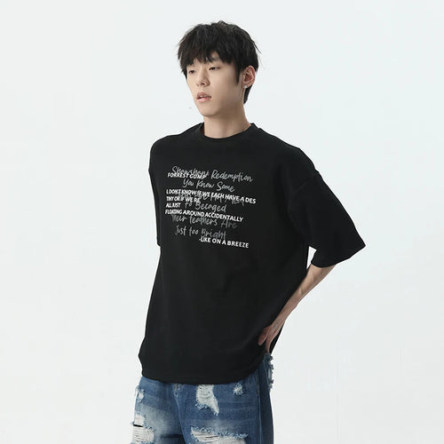 Load image into Gallery viewer, Male T-shirt 2024 New Loose Casual Short Sleeve Top Summer Round Neck Constrasting Color Letter Men&#39;s Clothing Trend 9C5421
