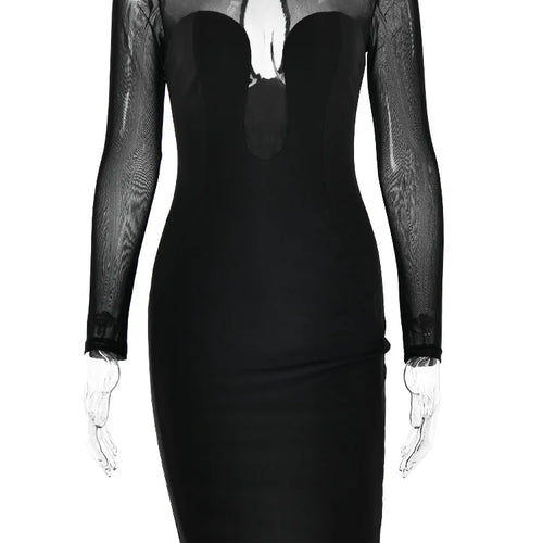 Load image into Gallery viewer, Sexy Mesh Patchwork Christmas Red Dress Women Long Sleeve Bodycon Perspective Evening Dress Elegant Party Club Vestidos
