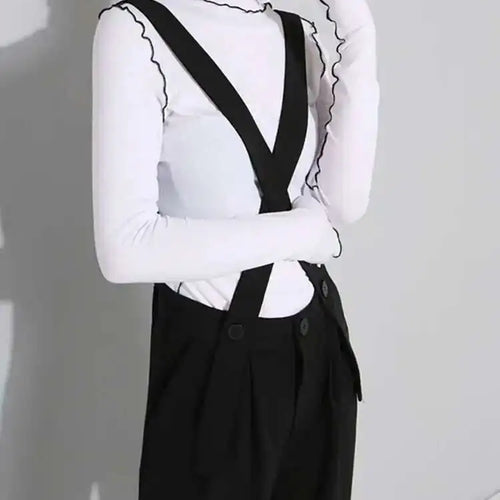 Load image into Gallery viewer, Women Black Topstitched Color-block High Elastic T-shirt New Turtleneck Long Sleeve Fashion Spring Autumn 2025 1DF4802
