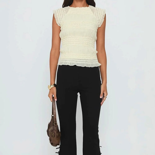 Load image into Gallery viewer, y2k Crop Tops Summer Women Aesthetic Clothing Crew Neck Flying Sleeve Smocked T Shirts 2000s Party Clothes Streetwear
