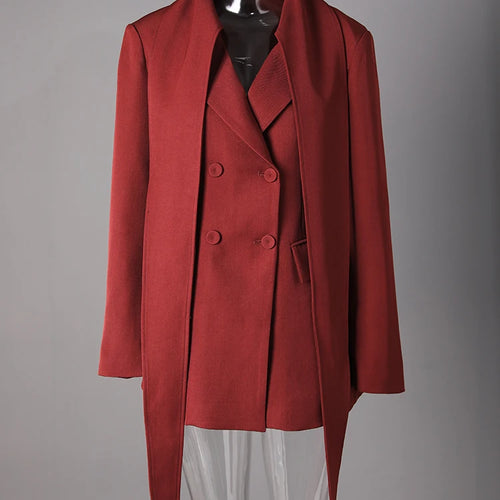 Load image into Gallery viewer, Women Red Double Breasted Ribbon Elegant Blazer New Lapel Long Sleeve Jacket Fashion Tide Spring Autumn 2025 CPDB326
