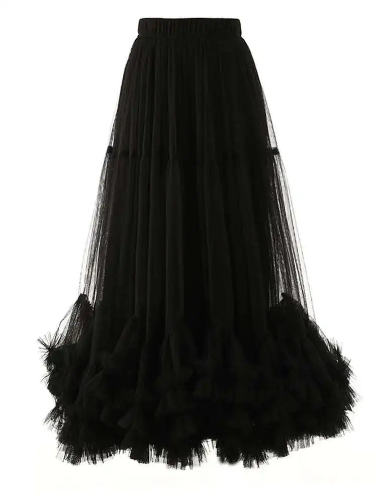 High Elastic Waist Apricot Purple Mesh Shaped Elegant Half-body Skirt Women Fashion Tide New Spring Autumn 2025 1DF8101