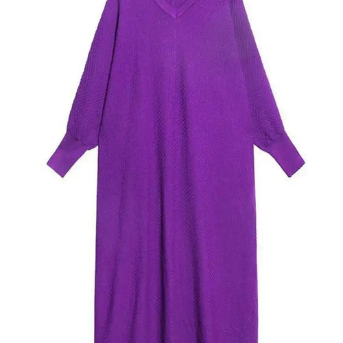 Load image into Gallery viewer, Women Purple Knitting Big Size Casual Long Sweater Dress New V-Neck Long Sleeve Fashion Tide Spring Autumn 2025 1DH7780
