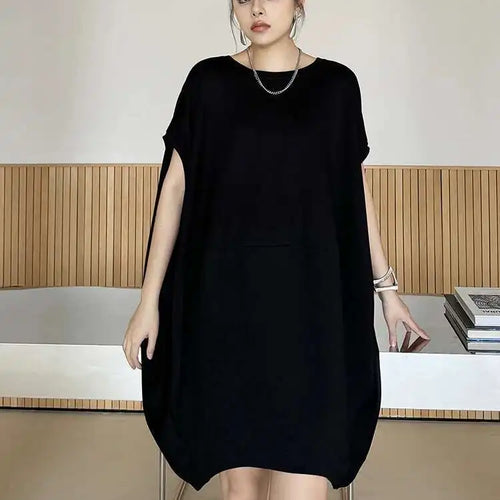 Load image into Gallery viewer, Women Black White Brief Big Size Casual Mini Dress New Round Neck Short Sleeve Fashion Tide Spring Summer 2025 1DH5840
