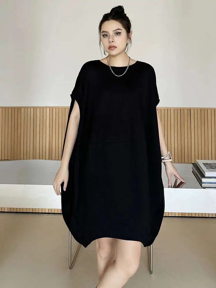 Women Black White Brief Big Size Casual Mini Dress New Round Neck Short Sleeve Fashion Tide Spring Summer 2025 1DH5840