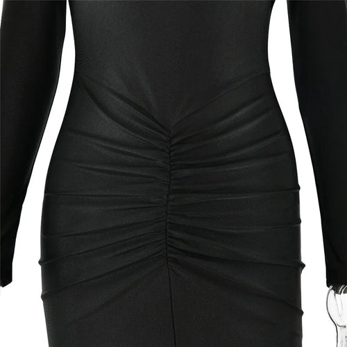 Load image into Gallery viewer, Hollow Out Long Sleeve Sexy Maxi Dress For Women Gown Autumn Winter New Metal Buckle Ruched Slit Long Dress Elegant
