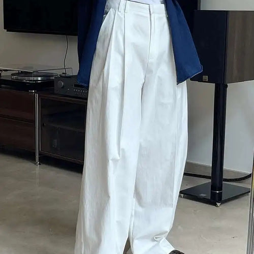 Load image into Gallery viewer, High Waist White Brief Pocket Pleated Long Wide Leg Pants New Trousers Women Fashion Tide Spring Autumn 2025 1DH4972
