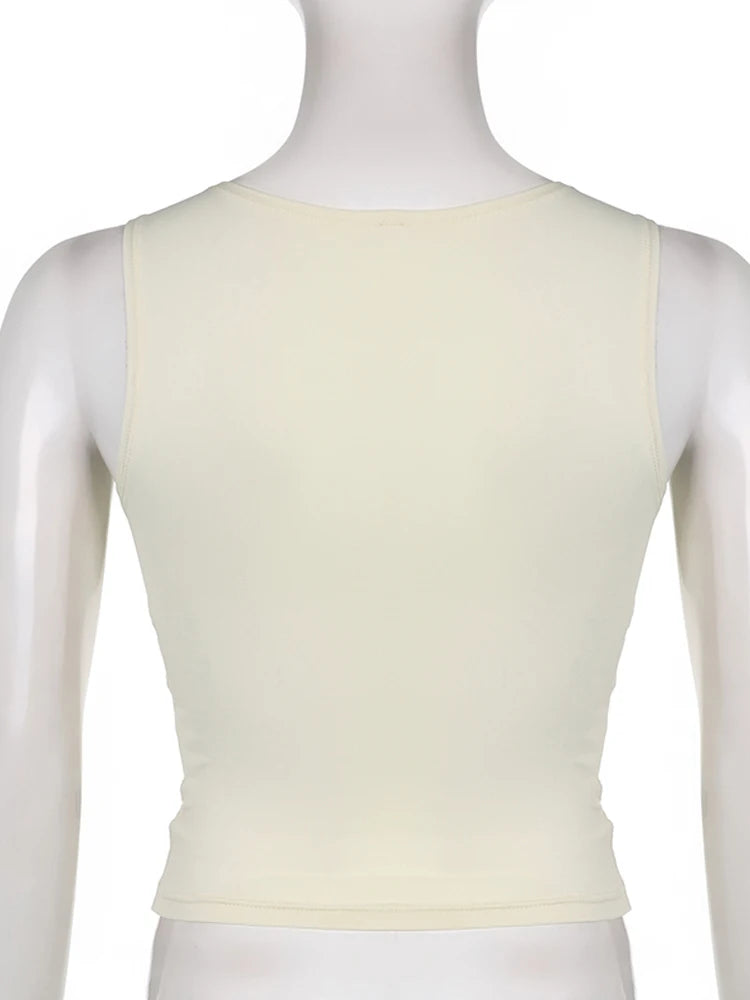 Nokpsedcb Women Y2K Crop Tops Loose Pure Color Tank Tops U-Neck Wide  Camisole Streetwear White M