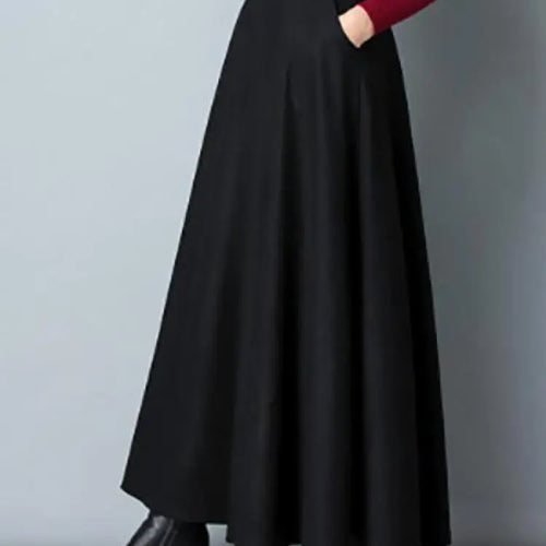 Load image into Gallery viewer, Autumn Winter Black Gray Large Size Woolen Long Skirt Women Fashion Korean Ladies Red High Waist Festival Pleated A-line Skirts
