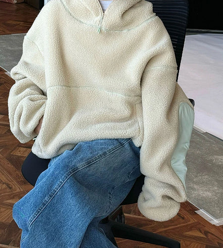 Blue Lambswool Thick Casual Sweatshirt New Hooded Long Sleeve Women Big Size Fashion Tide Autumn Winter 2025 1DH7863