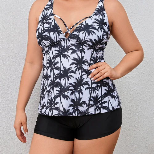 Load image into Gallery viewer, L-3XL Women Big Size Bikini Swimwear Tankini Leaf Print Bikini Set Bohemian Vacation Swimsuit Bathing Suit
