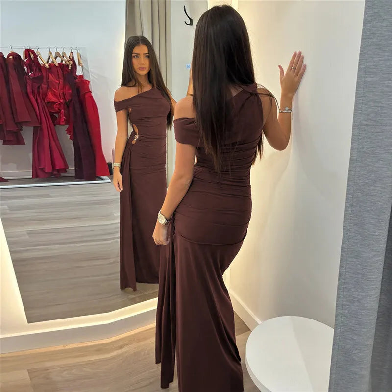 Oblique Shoulder Backless Sexy Maxi Dress For Women Fashion Off-shoulder Sleeveless High Waist Bodycon Club Long Dress