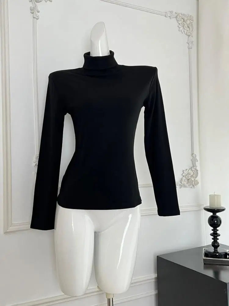 Black White Elegant Velvet Sweater Women Grey High Neck Long Sleeve Basic Knit Tops 2024 Autumn Winter Simplicity Versatile Chic