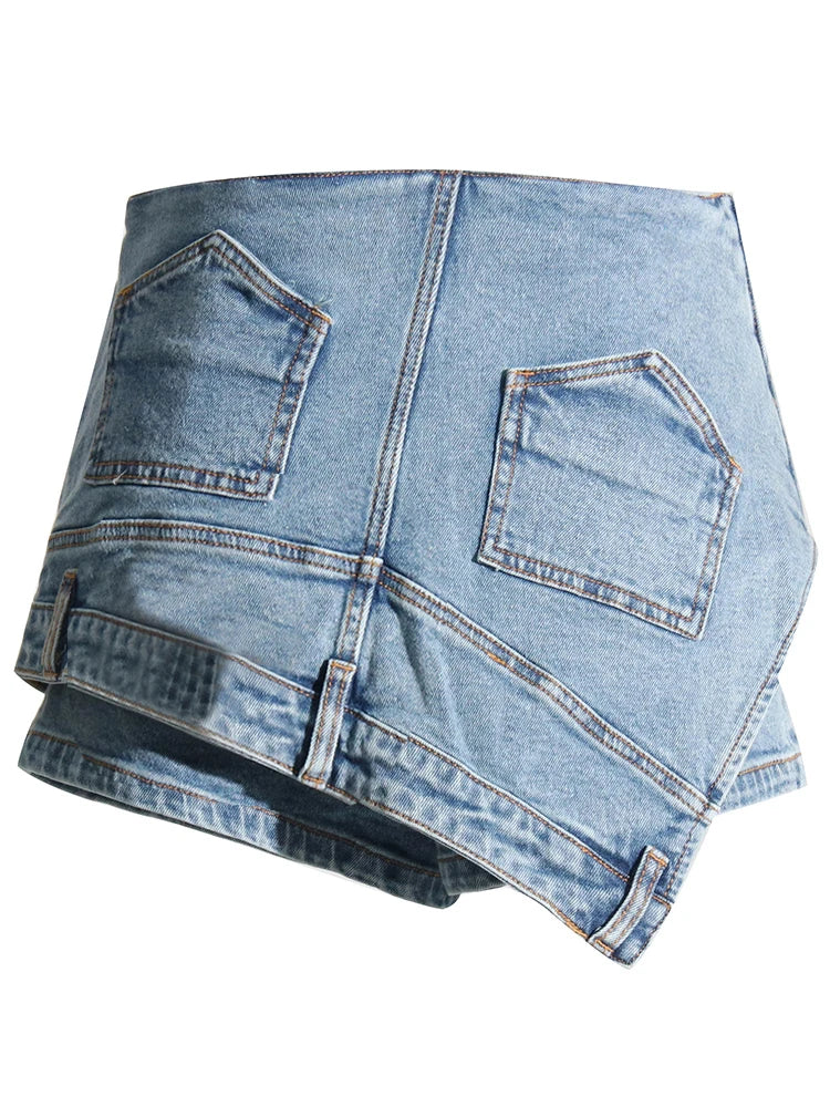 Casual Mini Slimming Denim Shorts For Women High Waist Spliced Pockets Streetwear Short Trousers Female Fashion