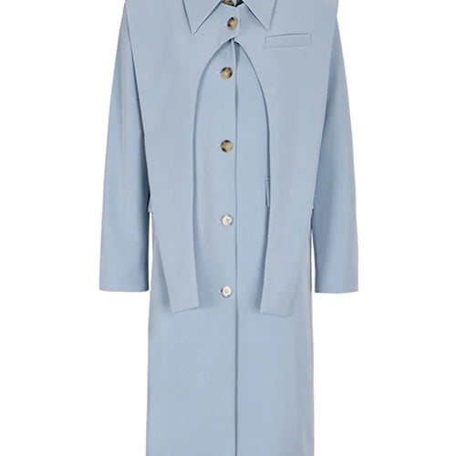 Load image into Gallery viewer, Women Blue Irregular Big Size Long Blazer New Lapel Long Sleeve Loose Fit Jacket Fashion Tide Spring Autumn 2025 7AB039
