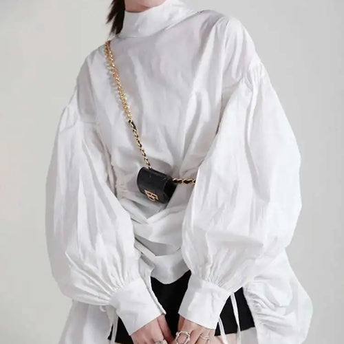 Load image into Gallery viewer, Women Balck Irregular Drawstring Big Size Dress New Stand Collar Long Sleeve Loose Fit Fashion Spring Autumn 2025 1Z18901
