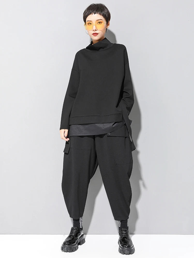 Loose Fit Asymmetrical Big Size Sweatshirt New High Collar Long Sleeve Women Big Size Fashion Spring Autumn 2025 19A-a124