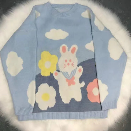 Load image into Gallery viewer, Blue Rabbit Cute Sweaters Women&#39;s Jumper Sweet Style Pullover Kawaii Sweater Long Sleeve Loose Knitted Pullovers
