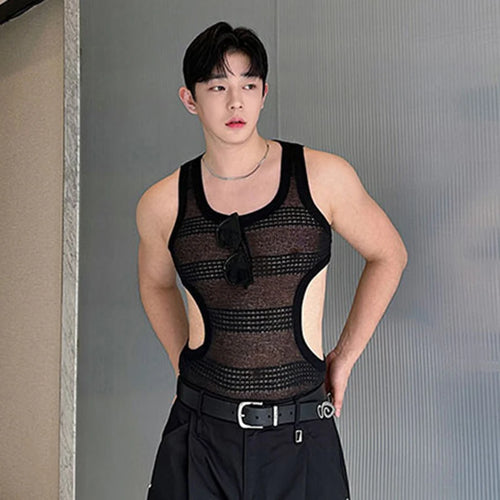 Load image into Gallery viewer, Summer Slim-fit Vest Sexy Men&#39;s Wear Hollowed Side Waist Round Collar Male Vests new Fashion Male Sleeveless Top 9C5939
