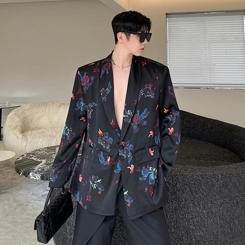 Load image into Gallery viewer, Floral Printing Men&#39;s Suit Jacket Menwear V-neck Single Button Blazer New Contrast Color Fashion Male Top Niche 2024 9C5957

