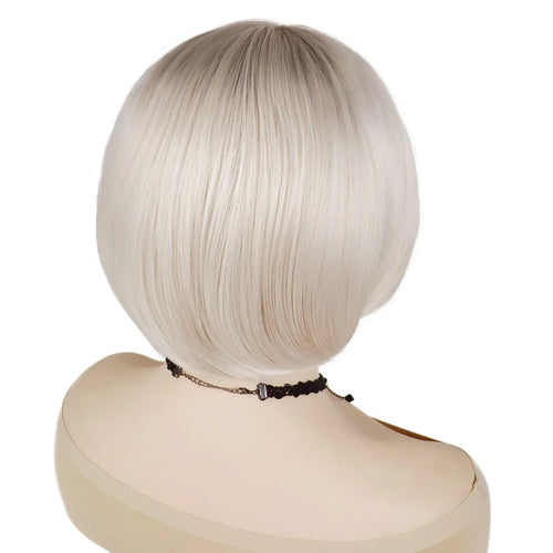 Load image into Gallery viewer, Synthetic Short Bob Wig with Side Bangs Natural Hairstyles Platinum Blonde Wig with Dark Roots Old Lady Wig Mother Gift
