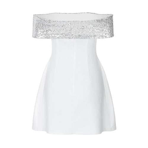 Load image into Gallery viewer, Off-shoulder Sequins Strapless Sexy Mini Dress Women Fashion Sleeveless Backless Sparkle High Waist Club Sexy Dress
