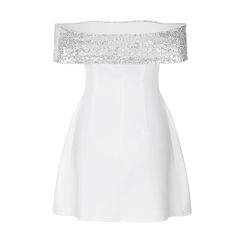 Off-shoulder Sequins Strapless Sexy Mini Dress Women Fashion Sleeveless Backless Sparkle High Waist Club Sexy Dress