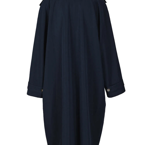 Load image into Gallery viewer, Women Dark Blue Color-block Big Size Trench New Lapel Long Sleeve Windbreaker Fashion Tide Spring Autumn 2025 CPDB001
