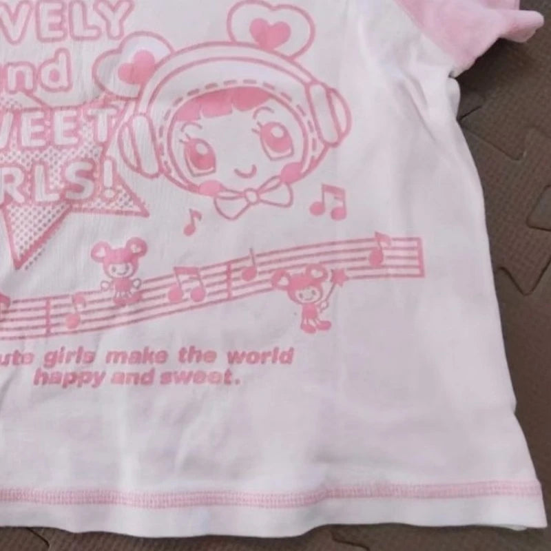 Japanese Kawaii Cartoon Print Tshirts 2025 Summer Women Y2k Aesthetic Grunge Patchwork Tees Harajuku Casual Loose Fairy T-shirt