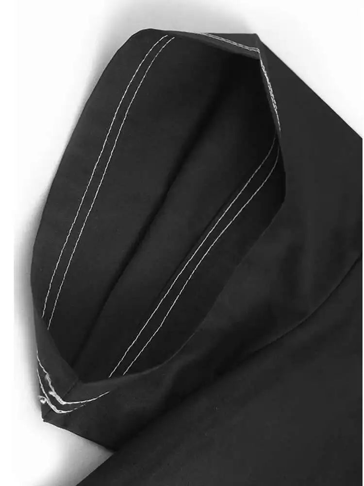 Women Black Pleated Color-block Big Size Midi Dress New Round Neck Short Sleeve Fashion Tide Spring Summer 2025 1DH5237