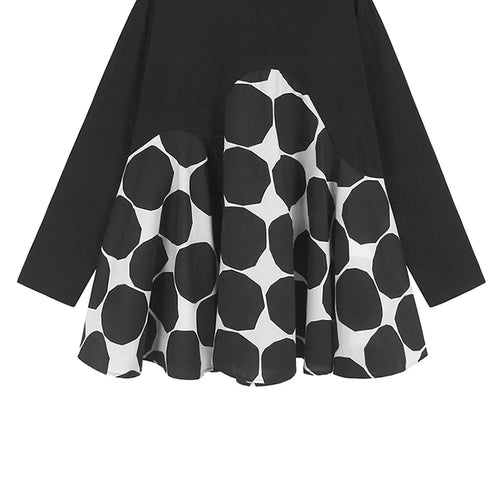 Load image into Gallery viewer, Women Black Dot Color-block Big Size Casual T-shirt New Round Neck Long Sleeve Fashion Tide Spring Autumn 2025 1DH9455
