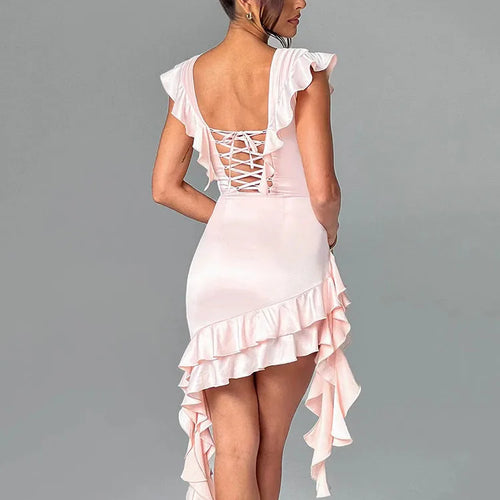 Load image into Gallery viewer, Elegant Deep V Bandage Ruffled Edge Tight Dress for Women, Double Layered Sexy Skirt, Female Skinny Evening Dress, Party
