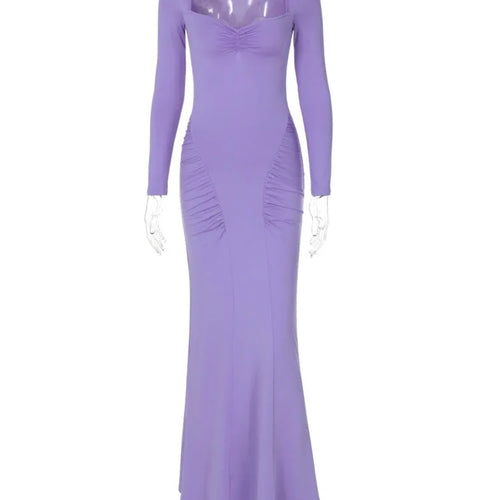 Load image into Gallery viewer, Square Collar Long Sleeve Sexy Long Dress For Women Gown Fashion Elegant Autumn Solid Bodycon Maxi Dress Clubwear
