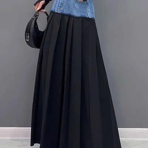 Load image into Gallery viewer, High Elastic Waist Blue Color-block Denim Pleated A-line Half-body Skirt Women Fashion Tide New Spring Autumn 2025 1DH2576
